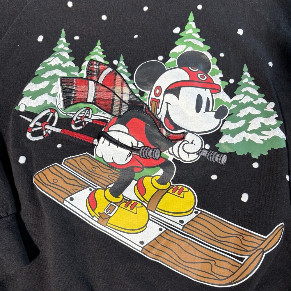 Disney Mickey Mouse Skiing Sweatshirt Womens XL 16/18 Black Winter Graphic Snow‎